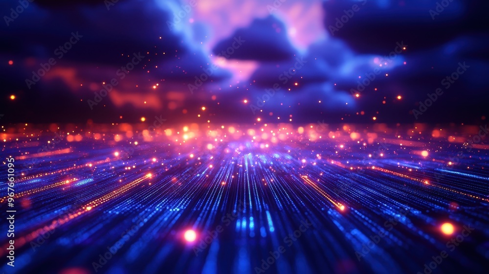 Aufkleber a mesmerizing digital landscape filled with glowing particles and vibrant colors, creating a sense o