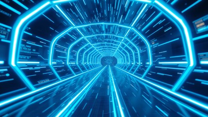 Futuristic Digital Tunnel with Glowing Leading Lines