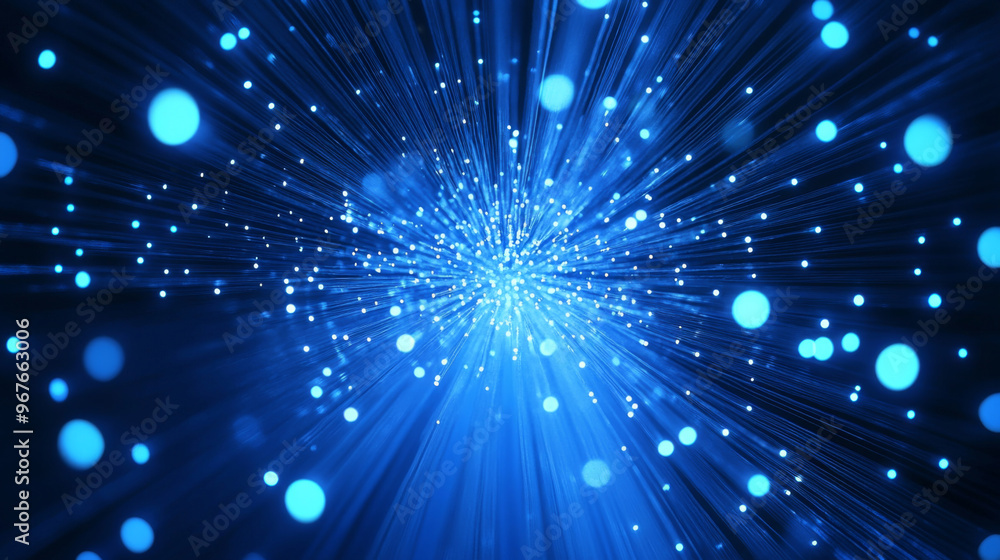 Wall mural abstract representation of blue particles radiating outward in a bright display, creating a sense of