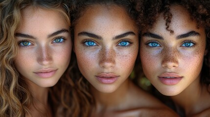Three Young Women With Blue Eyes and Freckles