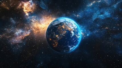 Obraz premium view of earth in space surrounded by stars and galaxies
