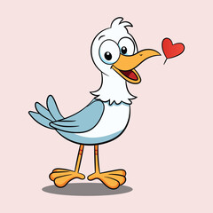 Funny cartoon seagull in love vector character illustration
