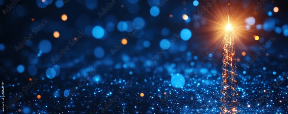 Poster a stunning display of blue and orange bokeh lights shimmering against a dark background, creating an