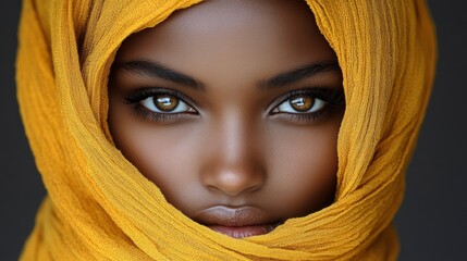 Fototapeta premium Portrait of a Young Woman Wearing a Yellow Headscarf