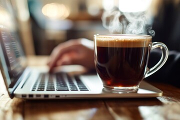 Coffee Break with Laptop in Cafe