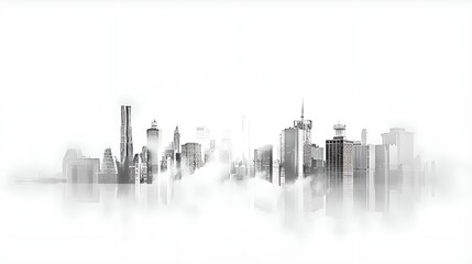 Modern City Skyline with Foggy Atmosphere