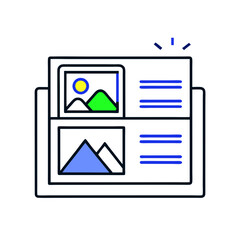 Colorful photo gallery layout icon with images and text representing visual content presentation.
