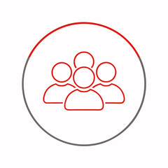 Red outlined group of user icons with central figure in circular design representing community and teamwork with copy space
