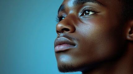 Close-up portrait of a young African American man looking up