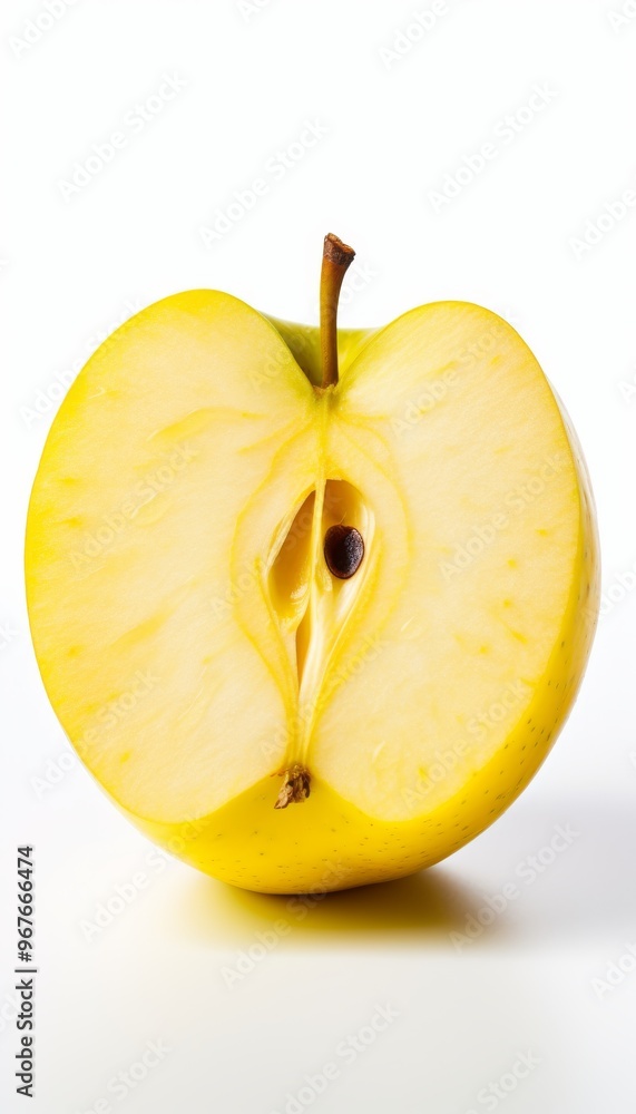 Aufkleber a close-up view of a sliced yellow apple showcasing its texture and seeds on a light background