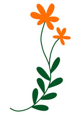 Orange lovely flower and green leaf hand drawn, for presentation and elements. Cute flower simple style.
