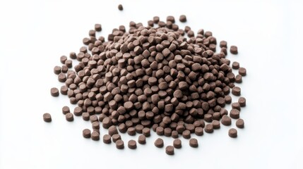  round granules of chemical catalyst gray-brown color on white background 