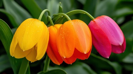 Obraz premium Colorful Tulips with Dew Drops