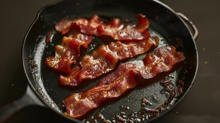 bacon in a pan. 
