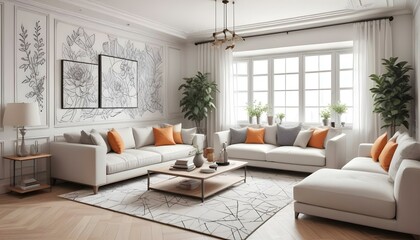 Photo interior modern design room 3d illustration;