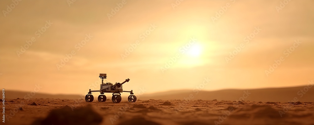 Poster Mars Rover Navigating Rocky Martian Terrain with Advanced Robotics - Exploring Mars Rugged Landscape for Groundbreaking Space Mission Discoveries and Innovation in Robotics