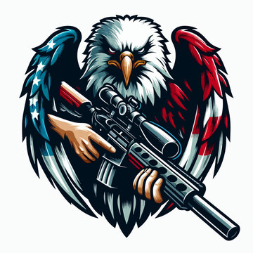 logo eagle with sniper illustration squad