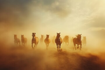 Horses Running Through Dust