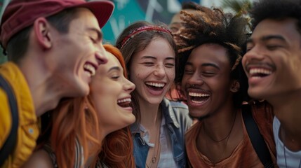 Obraz premium portrait of a multicultural group of friends laughing and enjoying each other's company 
