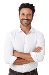 Fototapeta premium PNG Man armcrossed portrait smiling shirt.