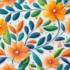 Vibrant floral pattern featuring colorful flowers and leaves, perfect for backgrounds and design projects.