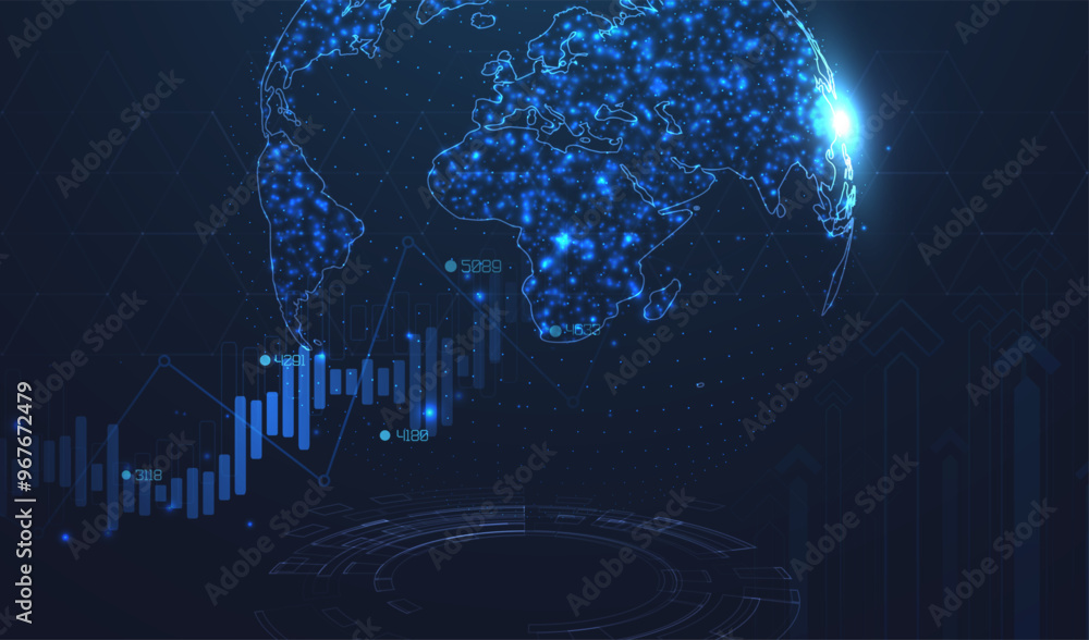 Poster abstract infographic visualization. financial chart with uptrend line graphs and candlesticks. futur
