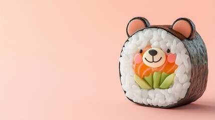 Adorable Animal-Shaped Sushi Rolls: Close-up of vibrant sushi roll with a cute bear face, showcasing a fun and whimsical design.