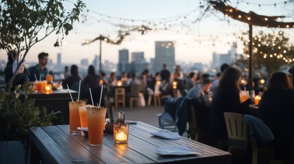 Spooky Halloween-themed rooftop bar overlooking the city