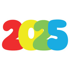 Postcard and banner with multi-colored inscription 2025 on a white background