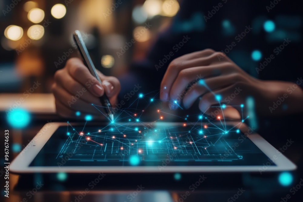 Poster digital network connection on tablet