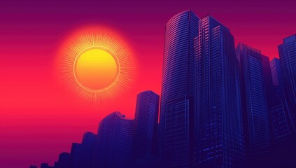 comic image of high-rise buildings in the sun's rays