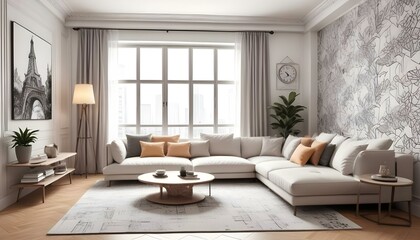 Photo interior modern design room 3d illustration;