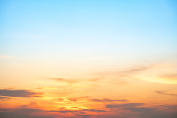 Beautiful , luxury soft gradient orange gold clouds and sunlight on the blue sky perfect for the background, take in everning,Twilight, Large size, high definition landscape photo