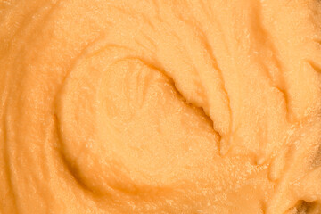 Fruit yogurt ice cream. Smoothies from fresh fruits and berries. Ice cream texture. Delicious sweet dessert close-up as a background.