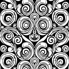 Abstract black and white pattern featuring intricate swirling designs that create a mesmerizing visual effect.