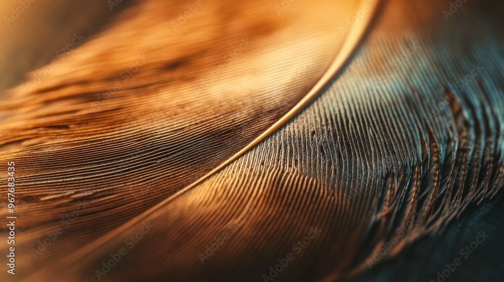 Poster a close-up of a colorful feather showcasing intricate textures and patterns.