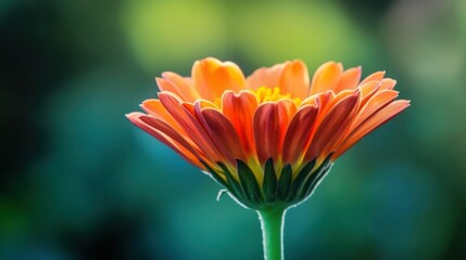 A vibrant orange flower with delicate petals against a blurred green background.