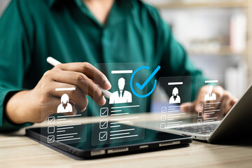 Human resource management technology (HR), Human resource manager touching human resource network...