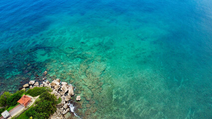 Aerial view of clear turquoise water 