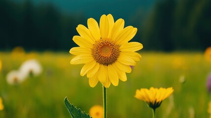 Fototapeta premium Bright Yellow Daisy in a Field of Flowers
