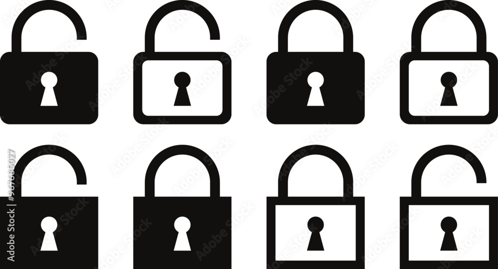 Poster set of lock icon. lock unlock symbol. black lock icon vector illustration.