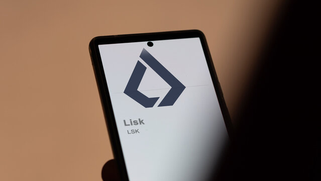 Close up on logo of (LSK) Lisk on the screen of an exchange. (LSK) Lisk price stocks, $LSK on a device.