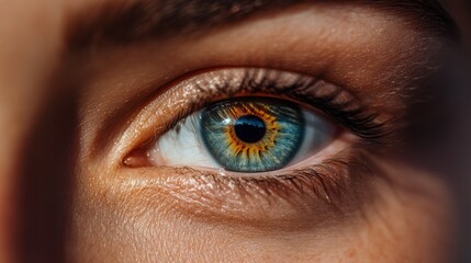 Fototapeta premium Close-up of a vibrant human eye showcasing intricate details and colors.