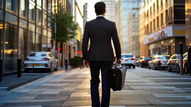 Business Professional Walking Down a City Street at Sunset Generative AI