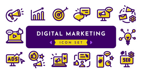 Digital marketing vector icon set, two colors icon pack