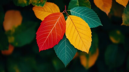 Vibrant Autumn Leaves in Red, Yellow and Green