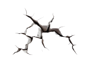 Riss in der wand isoliert auf weißen Hintergrund, Freisteller 