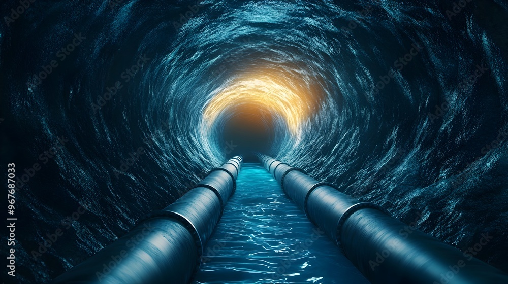 Poster visualization of geothermal pipeline network flowing through underground tunnel