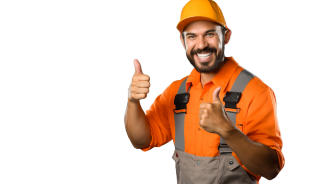 Young man wearing electrician uniform pointing finger to one self smiling happy and proud standing on transparent background PNG.