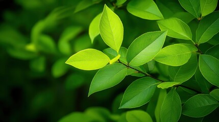 Obraz premium Vibrant Green Leaves on a Branch